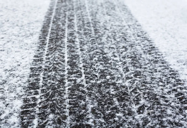 Wheel Tracks Winter Road Covered Snow — Stock Photo, Image