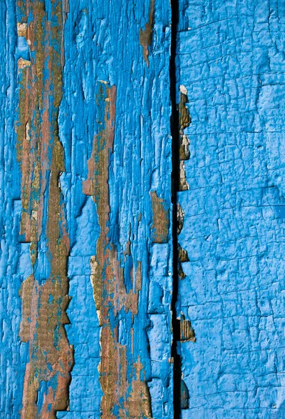 旧的木制表面 有裂开的蓝色油彩 — 图库照片