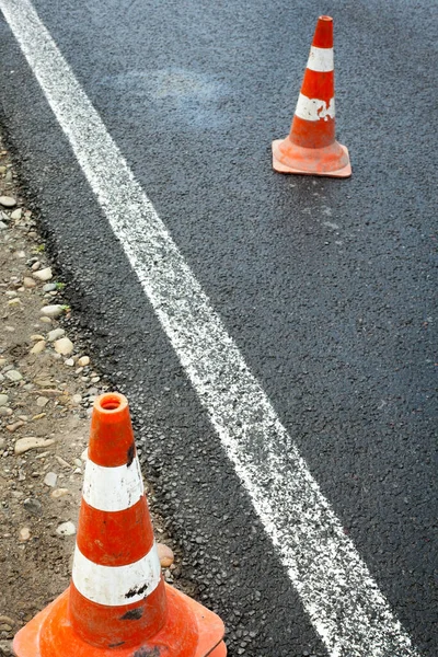 Traffic Cones Road Roadworks Road Construction Road Marking Line — Stock Photo, Image