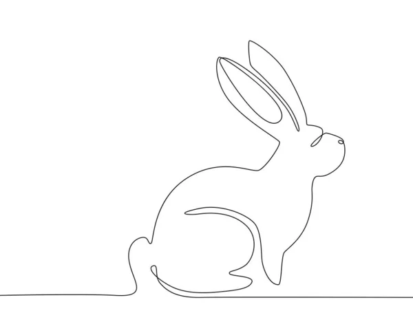 Easter Bunny Drawn Continuous Single Line Stylish Trendy Minimalistic Rabbit — Stock Vector