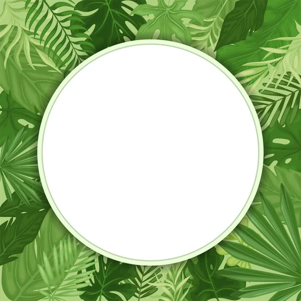Tropische Blätter Einem Runden Rahmen Exotisches Plakat Flyer Vektorvorlage — Stockvektor