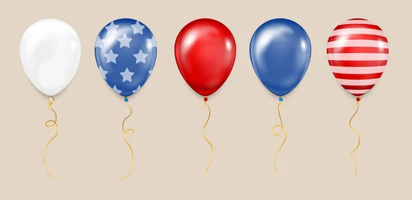 Sbírka Balónů Vlajkou Usa Červencová Balónová Dekorace Realistický Vektorový Balónek — Stockový vektor