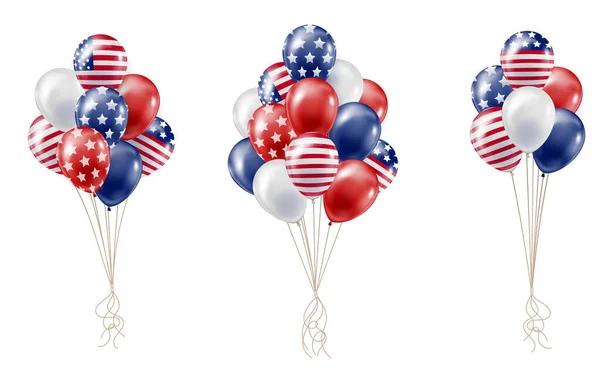 Sada Balónků Otisky Americké Vlajky Července Den Nezávislosti Rekreační Dekorace — Stockový vektor