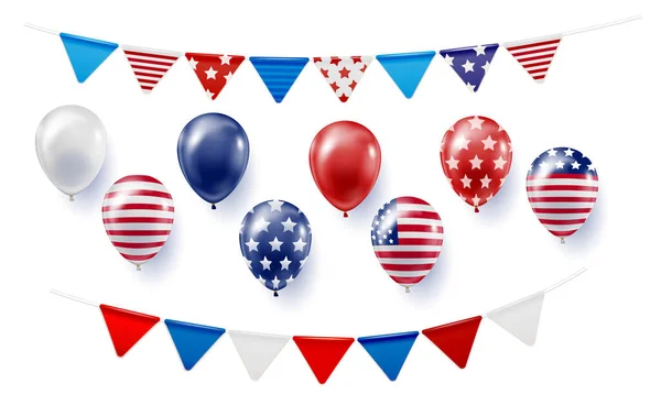 Sada Barevných Realistických Balónů Stranických Vlajek Vlajkou Usa Duhové Balónky — Stockový vektor
