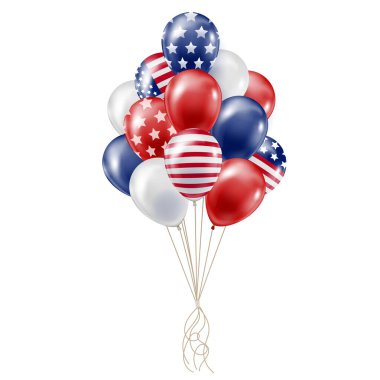 4 Temmuz Bağımsızlık Günü 'nde Amerikan bayrağının izlerinin olduğu balonlar. Tatil dekorasyonu.