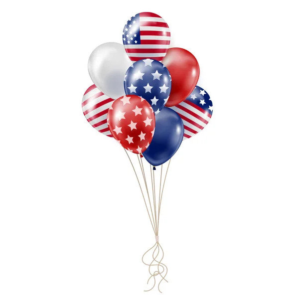 Hromada Balónkůs Potiskem Americké Vlajky Balón Vlajkou Usa Den Nezávislosti — Stockový vektor