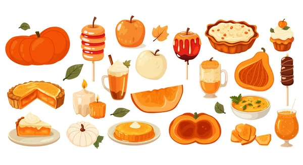 Autumn Pumpkin Set Autumn Mood Piece Pumpkin Pie Pumpkin Meringue — Stock Vector