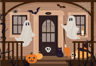 Cadılar Bayramı figürlerinin vektör arkaplan kompozisyonu... Büyük el çizimleri korkunç karalamalar..