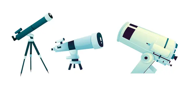 Комплект Космических Оптических Телескопов Подставке Штативе Большое Наблюдение Телескоп Иллюстрация Лицензионные Стоковые Векторы