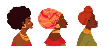 Geleneksel elbiseli siyahi Afrikalı kadınlar. El çizimi vektör