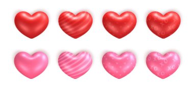 Sevgililer Günü kalp balonu dizaynı. Çizgili ve desenli kalp şeklinde balon koleksiyonu. Sevgililer Günü süslemeleri için mükemmel. Vektör illüstrasyon kalp tasarımları