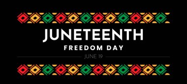 Haziran Özgürlük Günü arka plan tasarımı. Afro-Amerikan kültürel renkleri olan vatansever kutlama şablonu kırmızı, siyah, yeşil ve sarı. Afişler, el ilanları, posterler ve sosyal medya için uygun. 