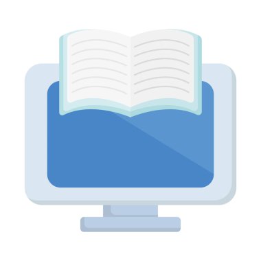 Beyaz arkaplan üzerine açık kitabı olan bilgisayar