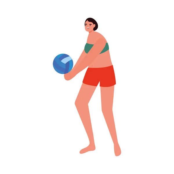 Молодая Женщина Играет Волейбол Белом Фоне — стоковый вектор