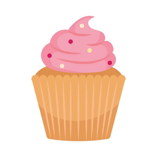 Roze Muffin Pictogram Witte Achtergrond — Stockvector