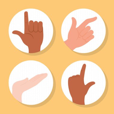 El hareketleri simgeleri sarı arkaplanda ayarlandı