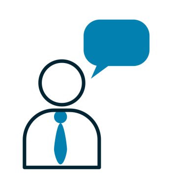 Beyaz arkaplanda konuşma balonu olan iş adamı