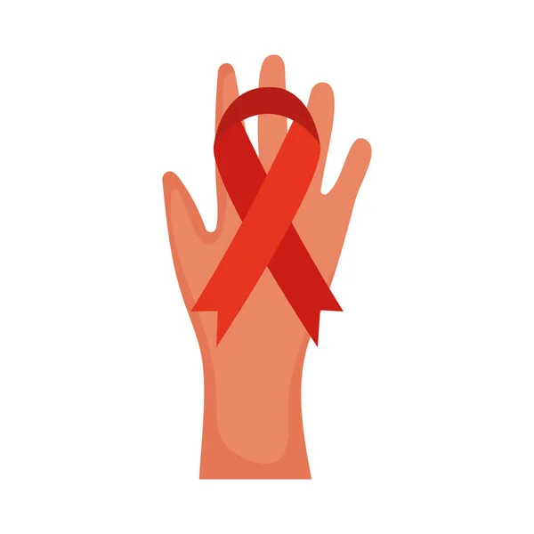 Main Avec Ruban Rouge Conscience Hiv — Image vectorielle