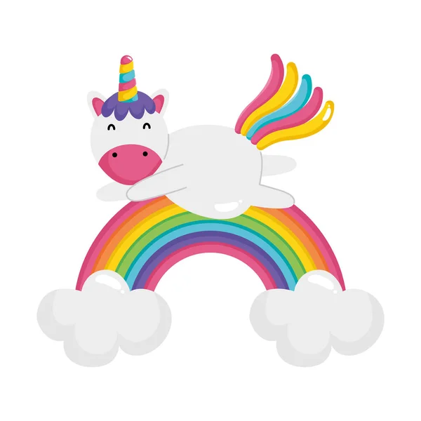 stock vector kawaii unicorn and rainbow on white background