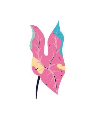 düz tropikal yaprak illüstrasyonu beyaz üzerine