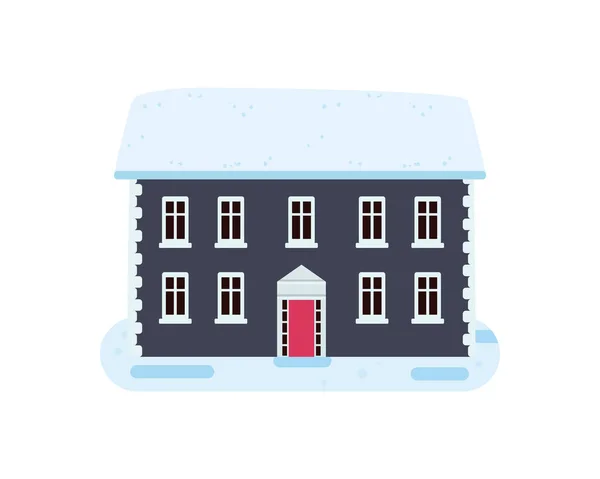 Flache Schwarze Winter Gemütliches Haus Über Weiß — Stockvektor