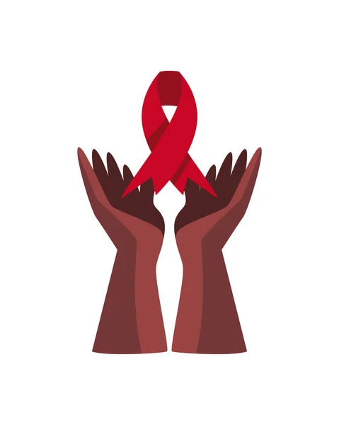 Aids Günü Düz Kurdeleli Beyaz Ellerle — Stok Vektör