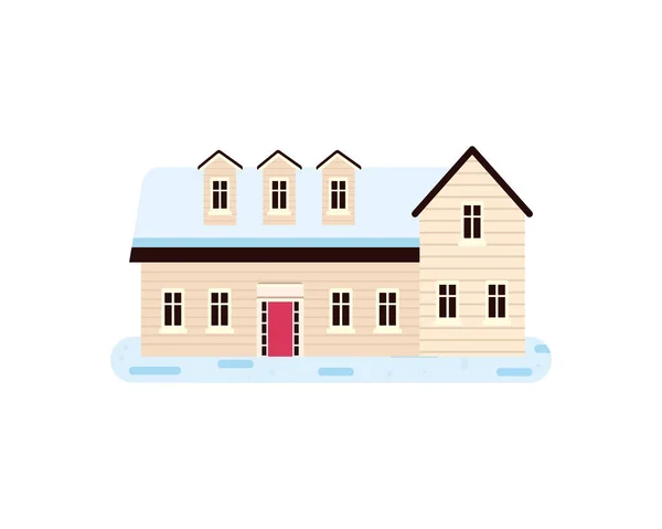 Flat Beige Winter Gezellig Huis Boven Wit — Stockvector