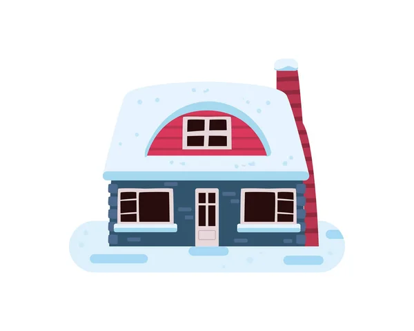 白い上に平らな色の冬の居心地の良い家 — ストックベクタ