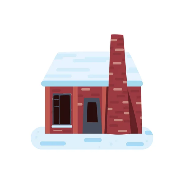 Плоский Брик Зимний Уютный Дом Над Белым — стоковый вектор