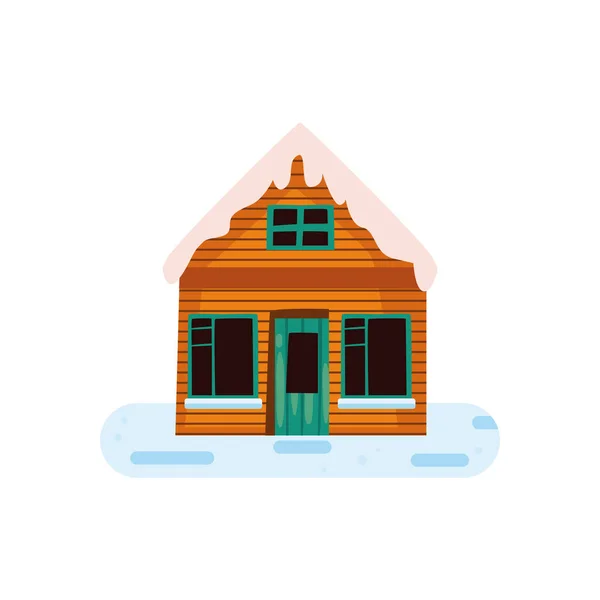 Casa Aconchegante Inverno Plana Sobre Branco —  Vetores de Stock