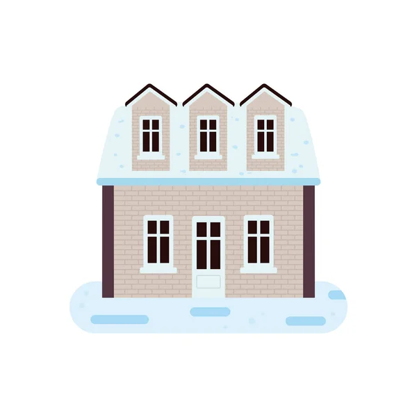 Casa Aconchegante Inverno Cinza Plana Sobre Branco — Vetor de Stock