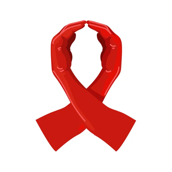 Kädet Tehdä Aids Päivä Nauha Yli Valkoinen — vektorikuva