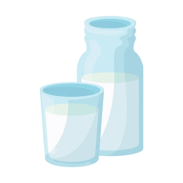Пляшка Молока Склянка Над Білим — стоковий вектор