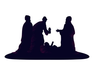 Üç bilge adam beyaz üzerine tasarım yapar.