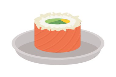 Beyaz arkaplanda maki suşi rulosu