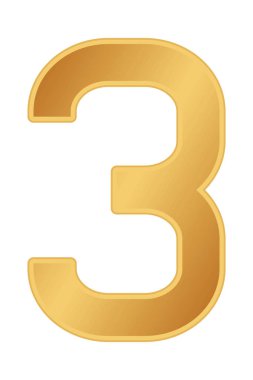 Beyaz arkaplanda üç numaralı altın simge