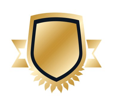 Beyaz arkaplanda dekoratif altın kalkan rozeti