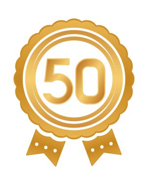 50 numaralı tasarımı olan altın rozet.