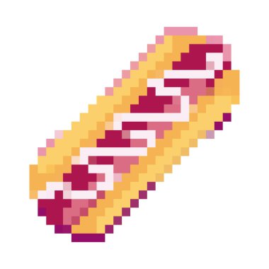 Düz pikselli sosisli, beyaz üzerine.