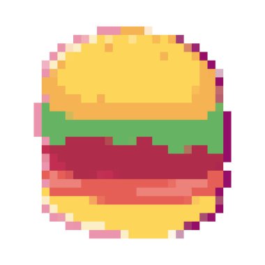 Düz pikselli hamburger beyaz üzerine