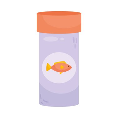 Beyaz arka planda balık yemi şişesi