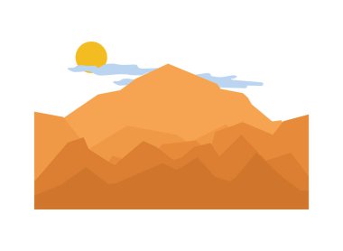 Kayalık dağlar güneş ve bulutlarla kaplı.