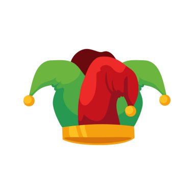 colored jestar hat over white