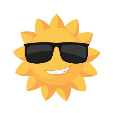 sun with sunglasses over white