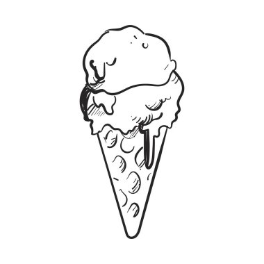 hand drawn ice cream cone over white