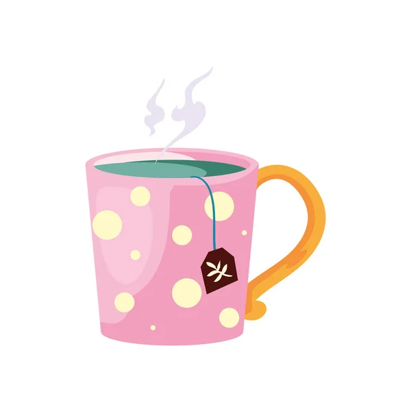 Розовый Чай Чашку Белом — стоковый вектор