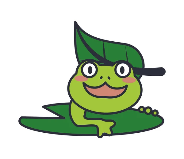 Frosch Amphibie Mit Blättercharakter — Stockvektor