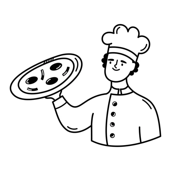Pizza Homme Travail Doodle Caractère — Image vectorielle