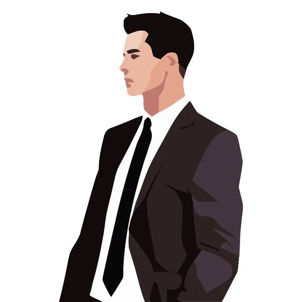 Businessman Wearing Elegant Black Suit Character — Stock Vector