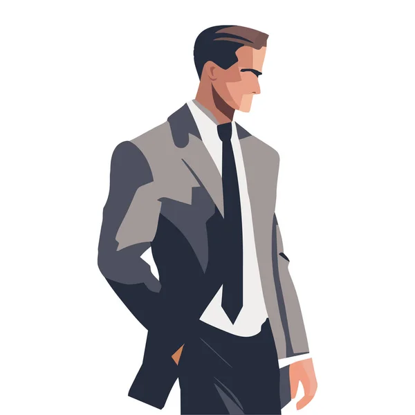 Elegant Affärsman Bär Grå Kostym Karaktär — Stock vektor